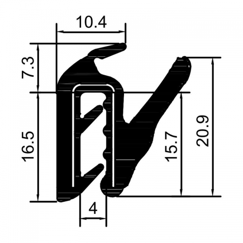 Cabin window gasket RZ F1.015, H=23.8 mm, EPDM