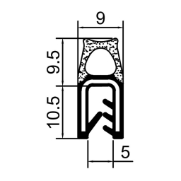 Профіль для кромки дверей RZ A2.074, EPDM, армований, затиск 2-4 мм