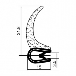 Rubber door gasket RZ A3.028, H=40 mm, EPDM, clamping 1-3 mm