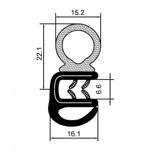 Уплотнитель двери багажника RZ Y1.070, H=25,4 мм, PVC/EPDM