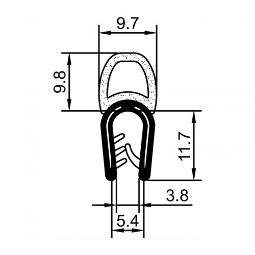 Дверной уплотнитель RZ Y2.003, H=21,5 мм, PVC/EPDM, зажим 1,5-3 мм