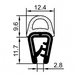 Уплотнительная резинка для дверей RZ Y2.004, H=21,3 мм, PVC/EPDM, зажим 1,5-4 мм