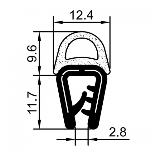 Ущільнювальна гумка для дверей RZ Y2.004, H=21,3 мм, PVC/EPDM, затиск 1,5-4 мм