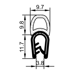Car door gasket RZ Y2.013, H=21.5 mm, PVC/EPDM, clamp 1.5-3 mm