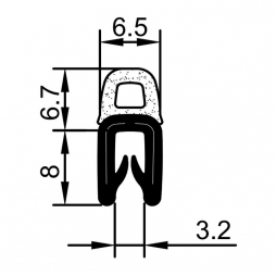 Уплотнительная резинка для металлических дверей RZ Y2.021, H=14,7 мм, PVC/EPDM, зажим 1-2 мм