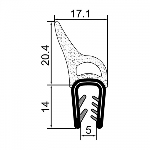 Gasket for metal doors RZ Y2.028, H=34.4 mm, PVC/EPDM, clamp 2-4 mm