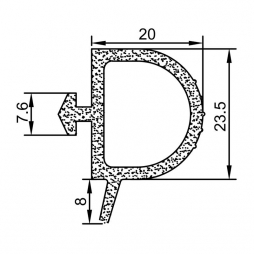 Уплотнитель дверной для металлической двери RZ S5.150, EPDM, 20*23,5 мм