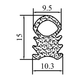 Shaped rubber profile RZ S5.196, EPDM, 15*10.3 mm