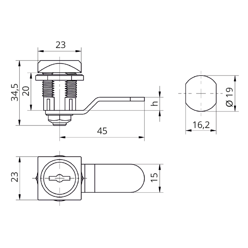 Замок для шкафчиков RZ L202.3-4.А, секр. 2000, 3 ключа, h=4 мм, 90