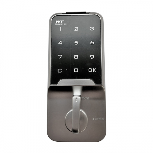 Electronic door lock RZ M-1601, Zn alloy, 10-digit code, sec.10B, vertical, on thickness 0.6-2 mm, black/silver