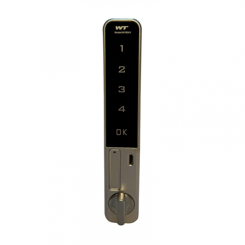 Code lock for drawers RZ M-1604L, Zn alloy, 4-digital code, sec. 10000, vertical, on thickness 0.6-20 mm, black/silver